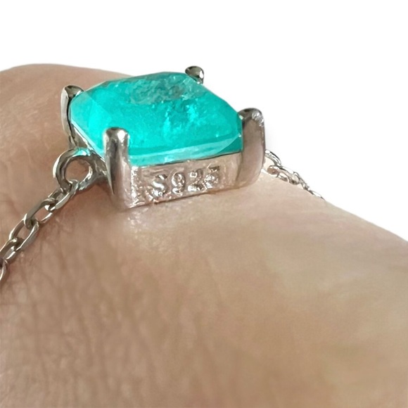 Turquoise Blue chain ring Sterling Silver925 crystal square accessory ADJUSTABLE - Picture 4 of 5